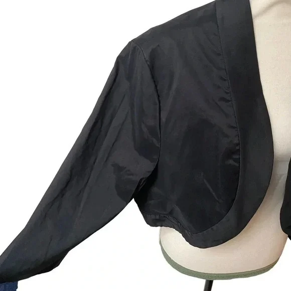 Vintage Niteline Black Open Front Bolero Jacket Cropped Formal Layering Large - Picture 5 of 13